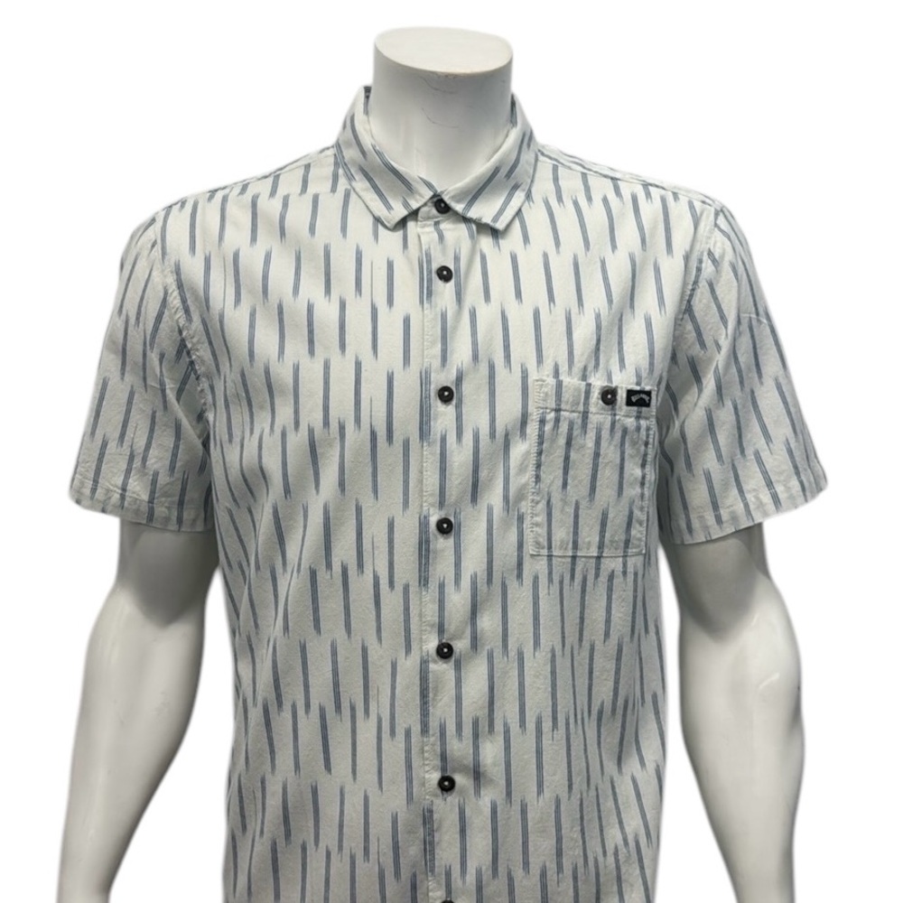 Billabong Sundays Woven White Blue Men's Casual Cotton Short Sleeve Shirt Large
